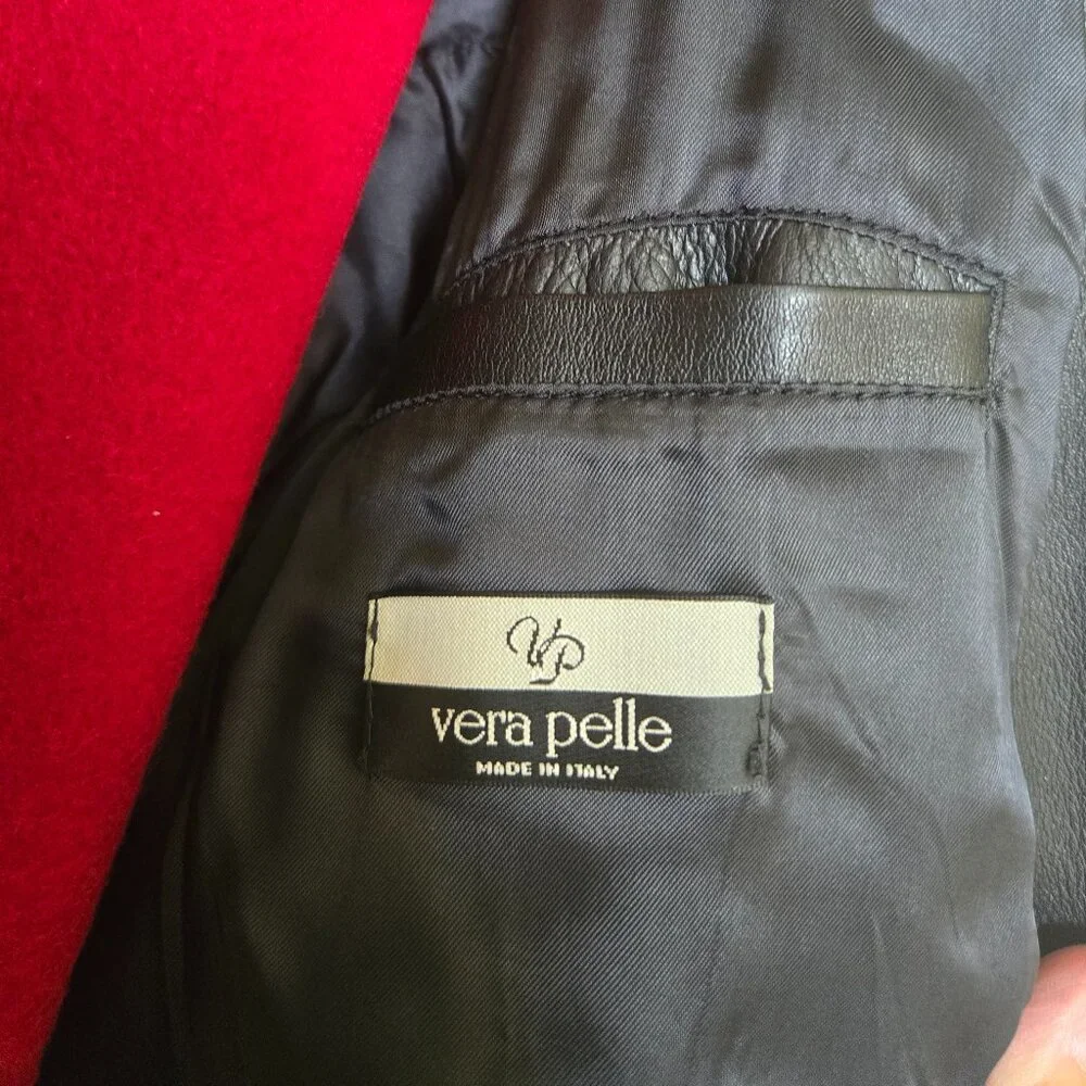 Vera Pelle Made in Italy Men's Black Leather Top Coat Size‎ 38/52 Fully Lined